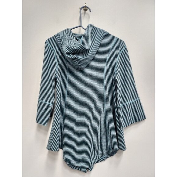 Lur Womens Lagenlook Hoodie Small Teal Navy Striped Full Zip 3/4 Sleeve - Picture 7 of 7